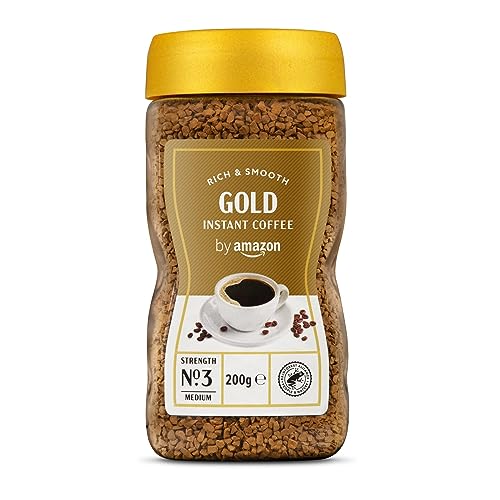 by Amazon - Café soluble liofilizado Gold, tueste medio, 200g, paquete de 1, certificado Rainforest...